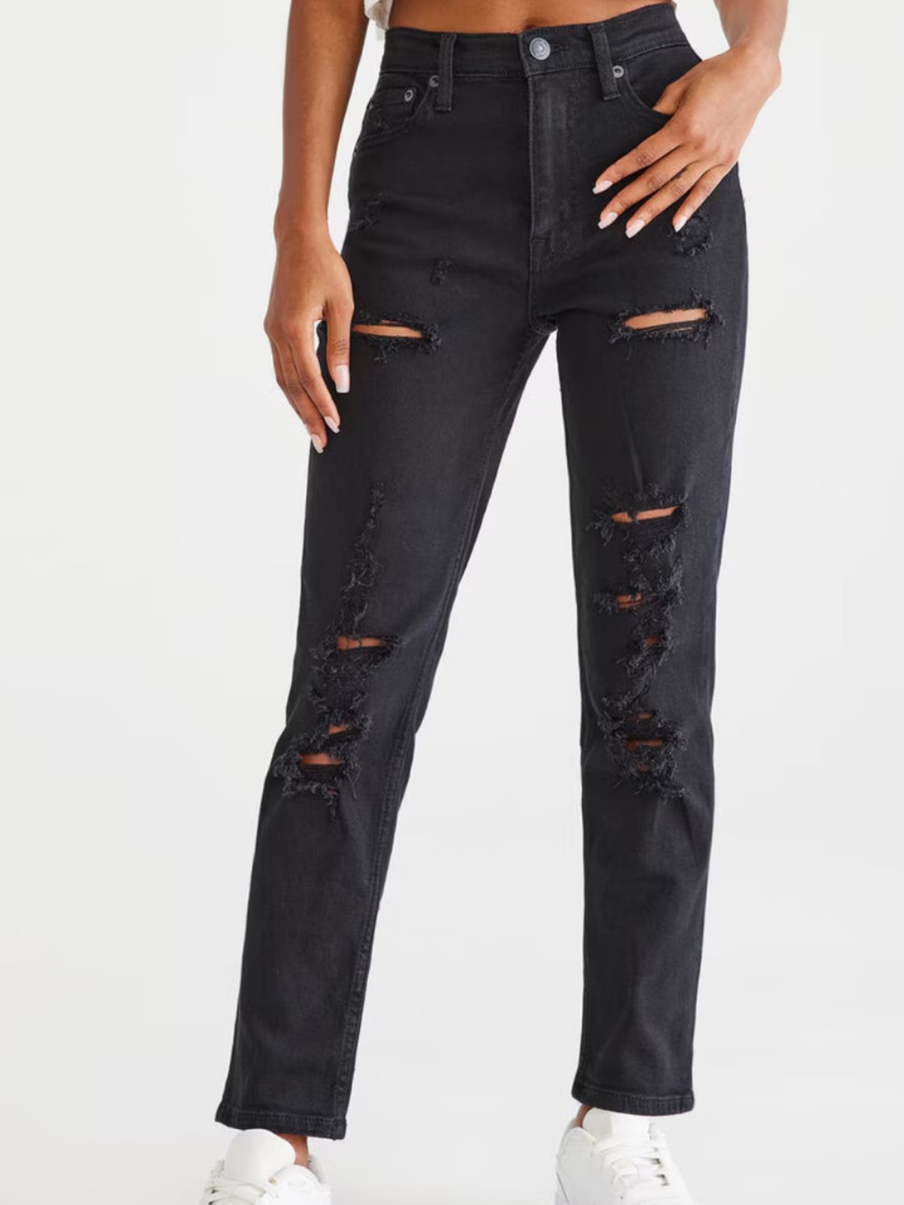 Joe Boxer High-Rise Stretch Distressed Jeans - Black